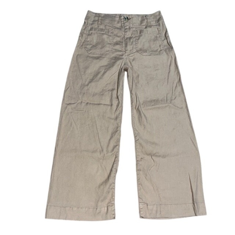 Anthropologie Maeve The Colette Ankle Cropped Linen Wide Leg Pants Tan 29 - Picture 2 of 7
